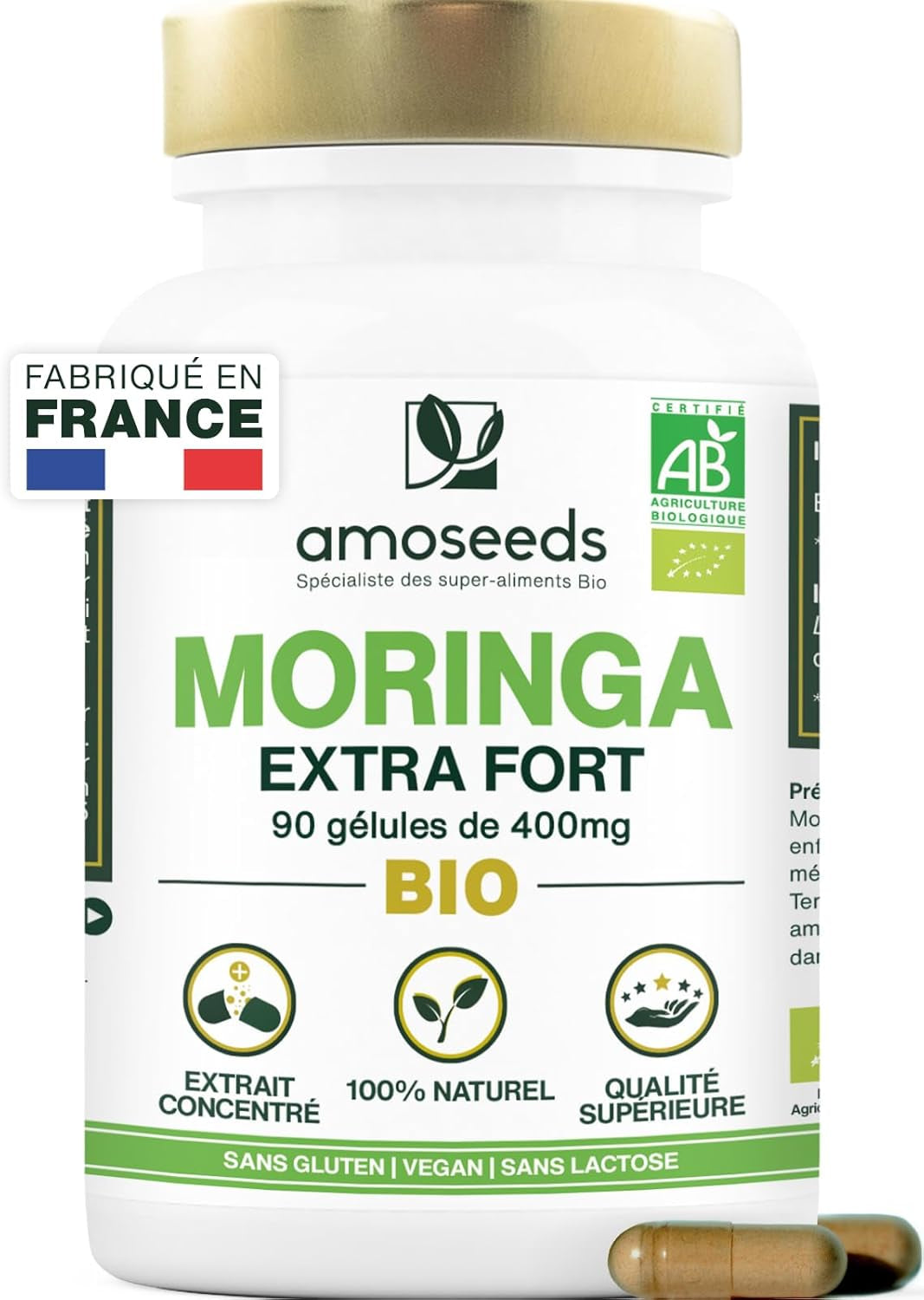 Moringa Oleifera BIO | Extra Fort, 10 000Mg Par Jour | 100% Naturel Et Pur | 90 Gélules Vegan De 400Mg | Qualité Supérieure