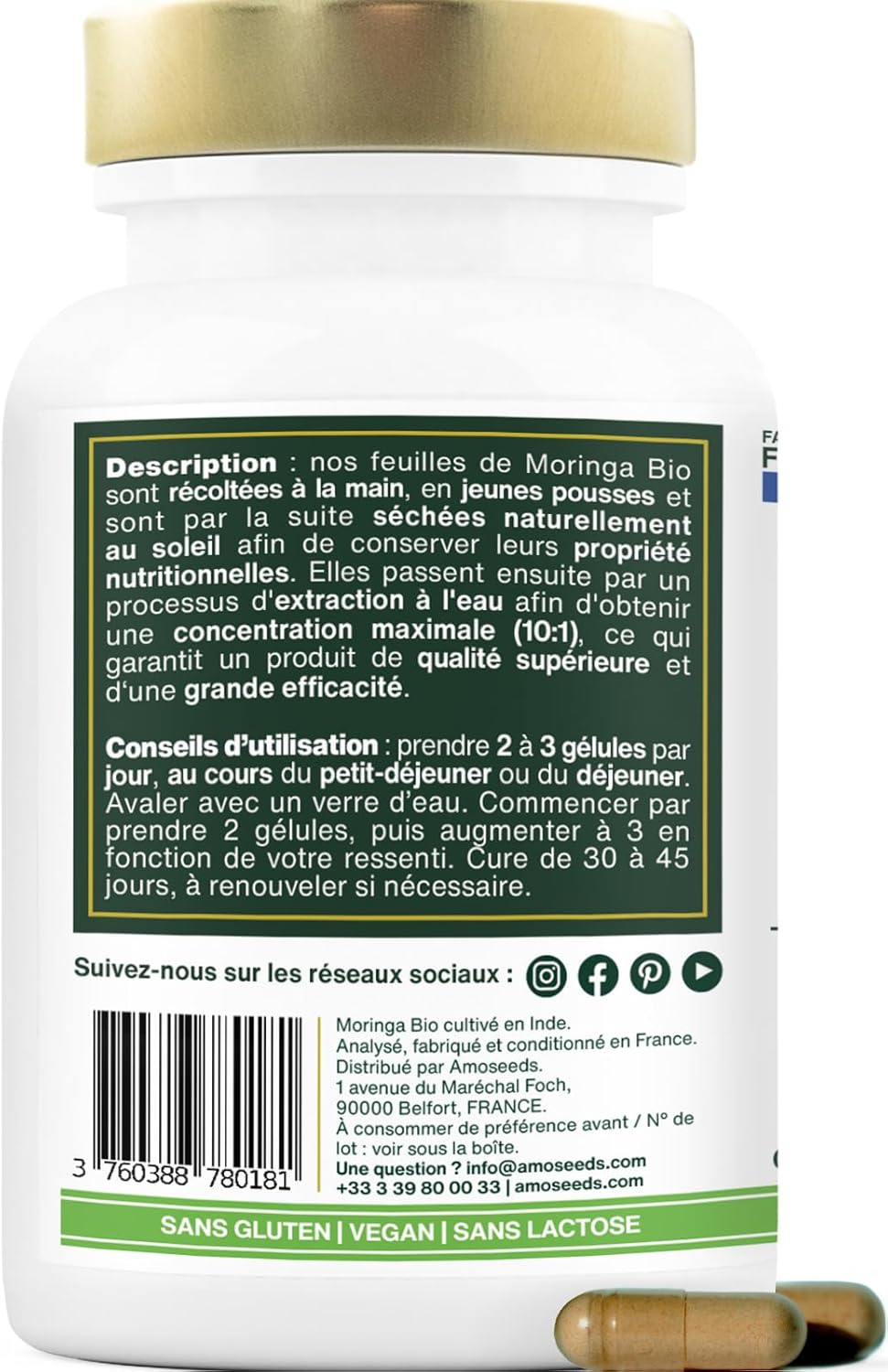 Moringa Oleifera BIO | Extra Fort, 10 000Mg Par Jour | 100% Naturel Et Pur | 90 Gélules Vegan De 400Mg | Qualité Supérieure